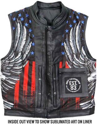 Hot Leathers VSM1052 Men's Black Patriotic Motorcycle Club Leather Biker Vest