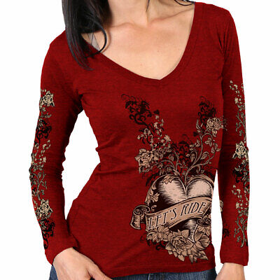 Banner Heart Heather Red Long Sleeve Ladies Shirt