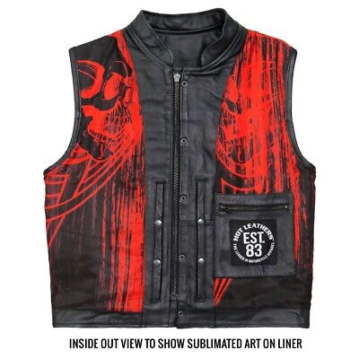 Hot Leathers VSM1055 Men’s Black Over The Top Skull Motorcycle Club Leather Vest