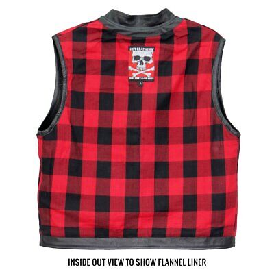 Hot Leathers VSM1060 Men's Black Flannel Red Motorcycle Club Leather Biker Vest