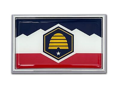 Utah UT State Flag 3.82" x 2.5" x .15" Chrome Metal Car Auto Emblem
