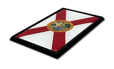 Florida FL Flag 3.82" x 2.5" x .15" Black Metal Car Auto Emblem