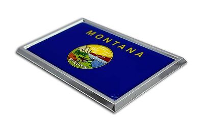Montana MT Flag 3.82" x 2.5" x .15" Chrome Metal Car Auto Emblem