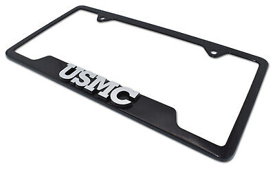 U.S. Marine Corps "USMC" Black Metal Open License Plate Frame