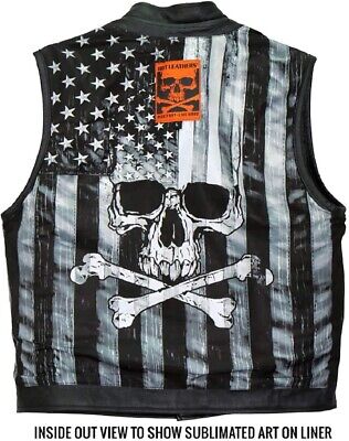 Hot Leathers VSM1054 Men’s Black Skull Flag Motorcycle Club Leather Biker Vest
