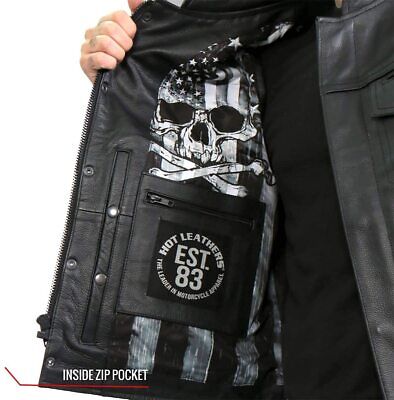 Hot Leathers VSM1054 Men’s Black Skull Flag Motorcycle Club Leather Biker Vest