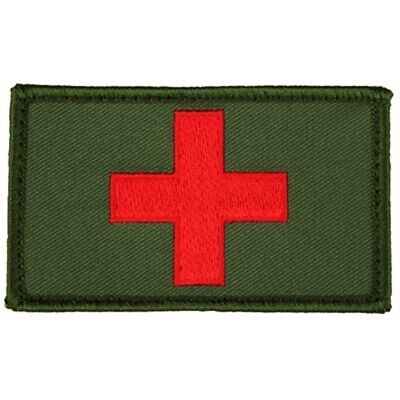 Medic First Aid Red Cross - 2" x 3" Hook & Loop 2 Piece OD Green Patch