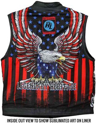 Hot Leathers VSM1052 Men's Black Patriotic Motorcycle Club Leather Biker Vest