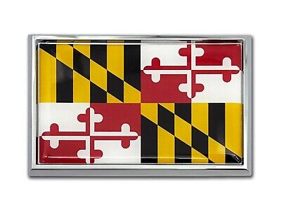 Maryland MD Flag 3.82" x 2.5" x .15" Chrome Metal Car Auto Emblem
