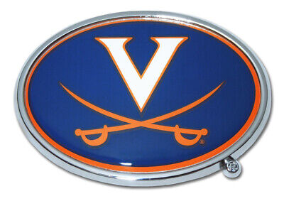 University of Virginia (V with Sabres) Blue Shiny Chrome 3" x 3" Auto Emblem