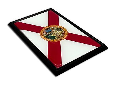 Florida FL Flag 3.82" x 2.5" x .15" Black Metal Car Auto Emblem