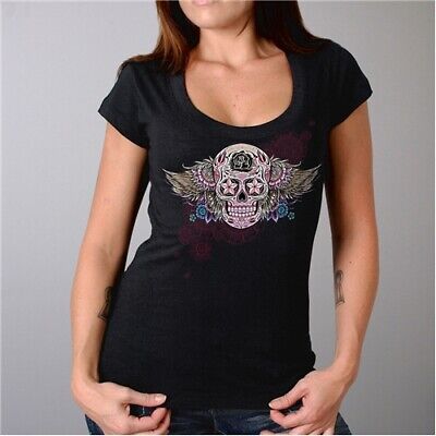 Flying Sugar Skull Scoop Neck Ladies T-Shirt