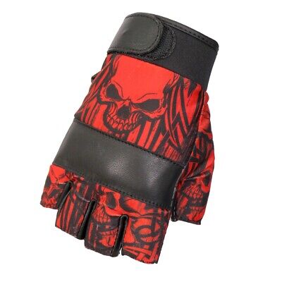 Hot Leathers Sublimated Leather Over Top Skulls Fingerless Gloves