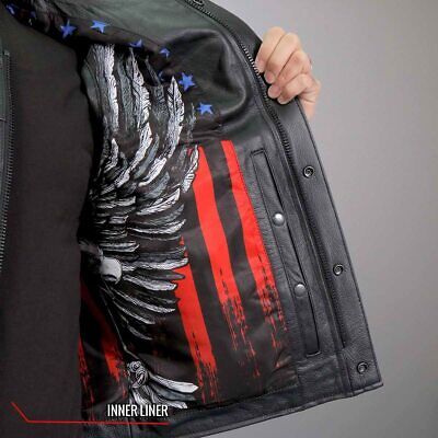 Hot Leathers VSM1052 Men's Black Patriotic Motorcycle Club Leather Biker Vest