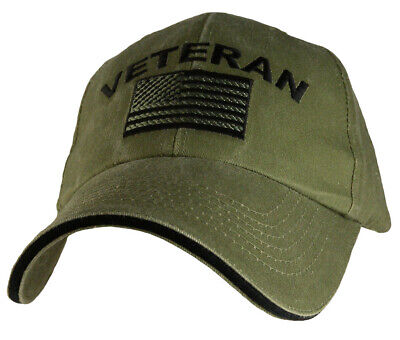 VETERAN Hat / American Flag Washed OD Green Baseball Cap