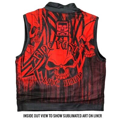 Hot Leathers VSM1055 Men’s Black Over The Top Skull Motorcycle Club Leather Vest