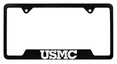 U.S. Marine Corps "USMC" Black Metal Open License Plate Frame