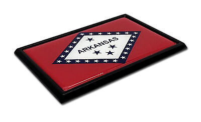 Arkansas Diamond Flag 3.82" x 2.5" x .15" Black Metal Car Auto Emblem