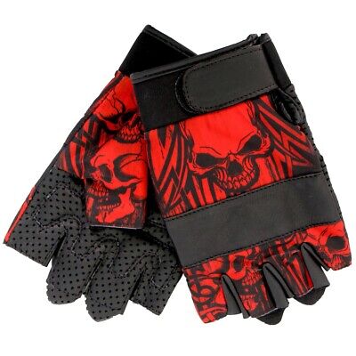 Hot Leathers Sublimated Leather Over Top Skulls Fingerless Gloves