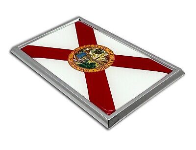 Florida State Flag 3.82" x 2.5" x .15" Chrome Car Auto Emblem