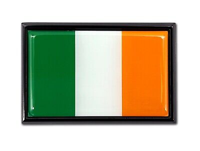 Ireland Flag 3.82" x 2.5" x .15" Black Metal Car Auto Emblem