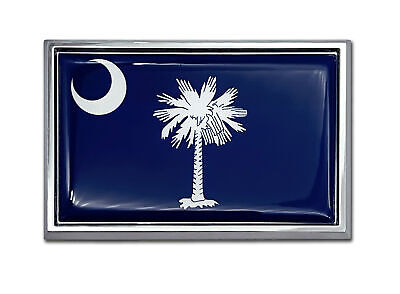 South Carolina Palmetto Flag 3.82" x 2.5" x .15" Chrome Car Auto Emblem