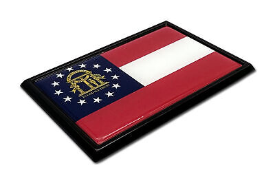 Georgia GA Flag 3.82" x 2.5" x .15" Black Metal Car Auto Emblem