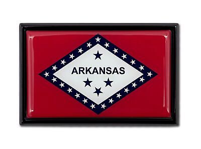 Arkansas Diamond Flag 3.82" x 2.5" x .15" Black Metal Car Auto Emblem
