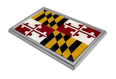 Maryland MD Flag 3.82" x 2.5" x .15" Chrome Metal Car Auto Emblem