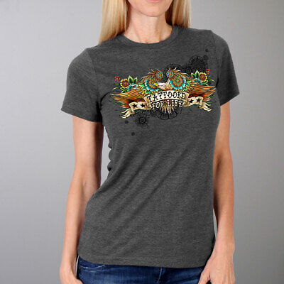 Tattooed For Life Eagle Flowers Ladies Full Cut T-Shirt