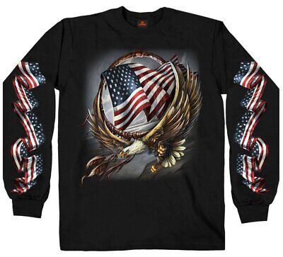 Hot Leathers Mens Hoop Eagle American Flag Black Long Sleeve Shirt