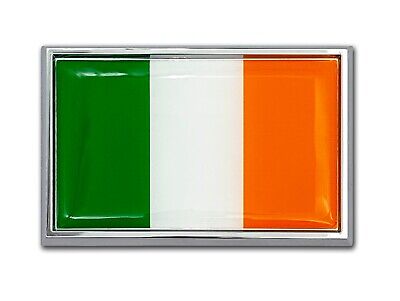 Ireland Tricolor Flag 3.82" x 2.5" x .15" Chrome Car Auto Emblem