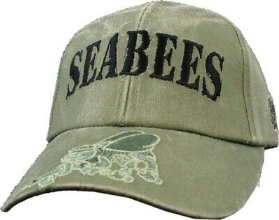 U.S. Navy Seabees Hat - USN Washed OD Green Baseball Cap