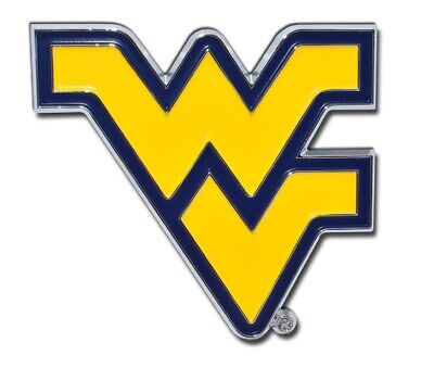 West Virginia University - 3" x 3" Yellow/Navy WV Chrome Auto Emblem