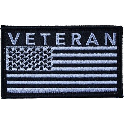 Veteran w/ American Flag 2" x 3.5" Silver And Black Hook & Loop 2 Piece Patch