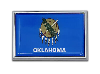 Oklahoma State Flag 3.82" x 2.5" x .15" Chrome Car Auto Emblem