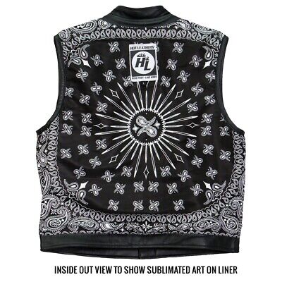 Hot Leathers VSM1049 Men's Black 'Paisley' Motorcycle Club Leather Biker Vest