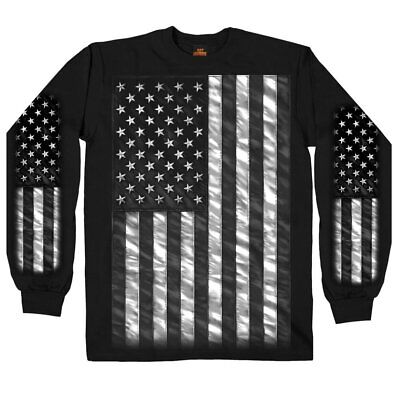 Hot Leathers Mens American Flag Black Long Sleeve Shirt