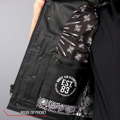Hot Leathers VSM1049 Men's Black 'Paisley' Motorcycle Club Leather Biker Vest