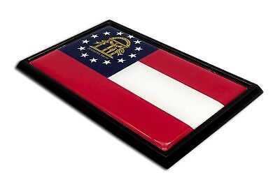 Georgia GA Flag 3.82" x 2.5" x .15" Black Metal Car Auto Emblem