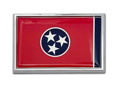 Tennessee State Flag 3.82" x 2.5" x .15" Chrome Car Auto Emblem