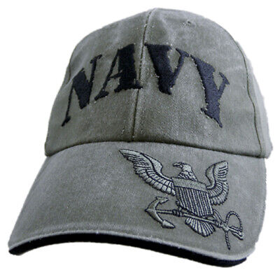 U.S. NAVY Hat / USN Rubber Stamped Logo Washed OD Green Baseball Cap