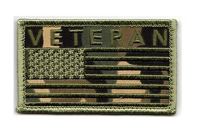 VETERAN American Flag 2" x 3.5" OD Camo Hook & Loop 2 Piece Patch