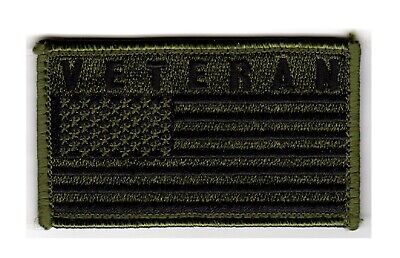 Veteran w/ American Flag 2" x 3.5" OD Green Hook & Loop 2 Piece Patch