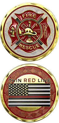 Fire and Rescue / Thin Red Line Flag Challenge Coin 3212