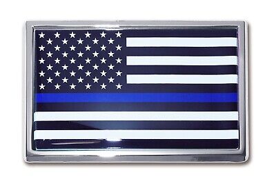 Police "Thin Blue Line" / American Flag - USA 3.75” x 2.5” Chrome Auto Emblem