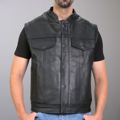 Hot Leathers VSM1059 Men's Black Flannel Grey Motorcycle Club Leather Biker Vest