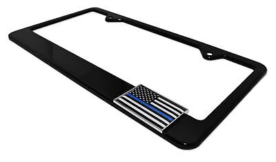 Police Flag 3D Modern Black Metal License Plate Frame