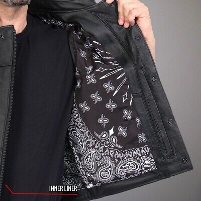 Hot Leathers VSM1049 Men's Black 'Paisley' Motorcycle Club Leather Biker Vest