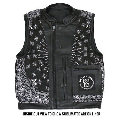 Hot Leathers VSM1049 Men's Black 'Paisley' Motorcycle Club Leather Biker Vest